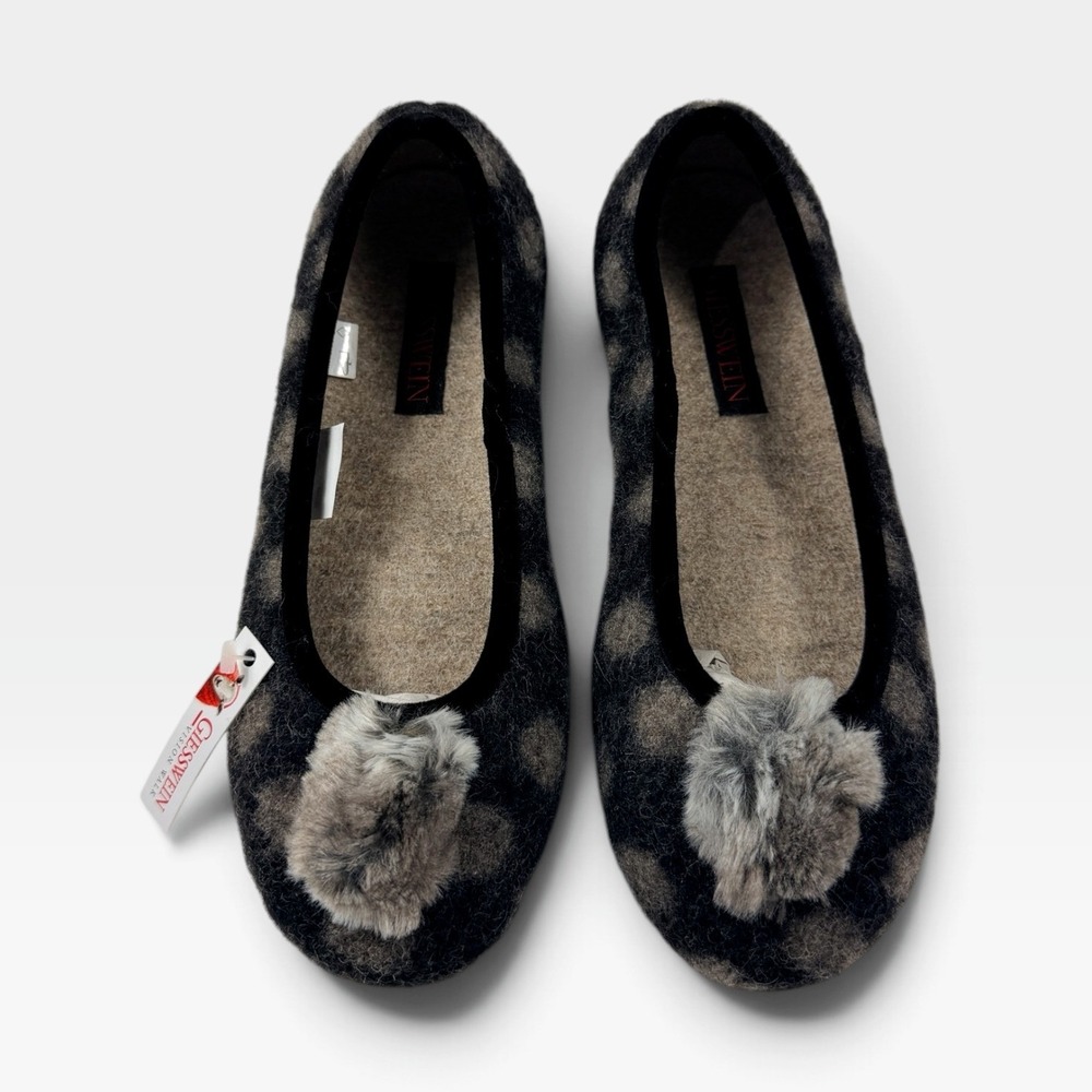 Giesswein Vermes Dot Wool Ballet Slipper Womens 41 US Size 10 Black NEW